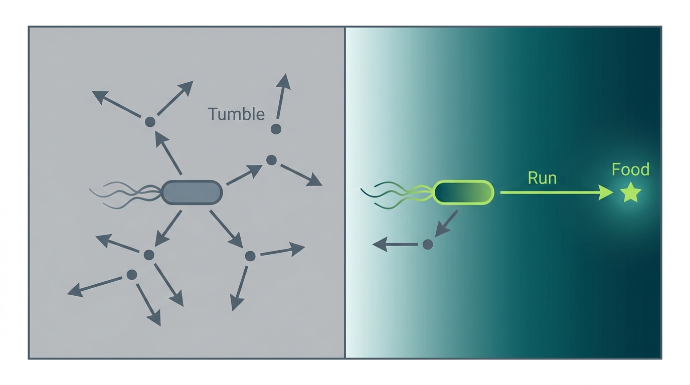 E. coli navigating a glucose gradient by tumbling and running