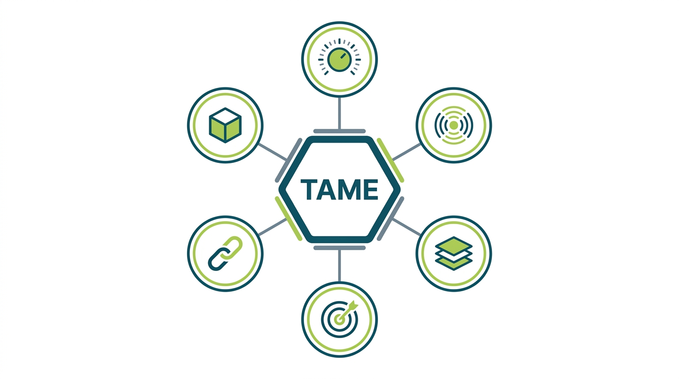 Six interconnected concepts forming the TAME framework