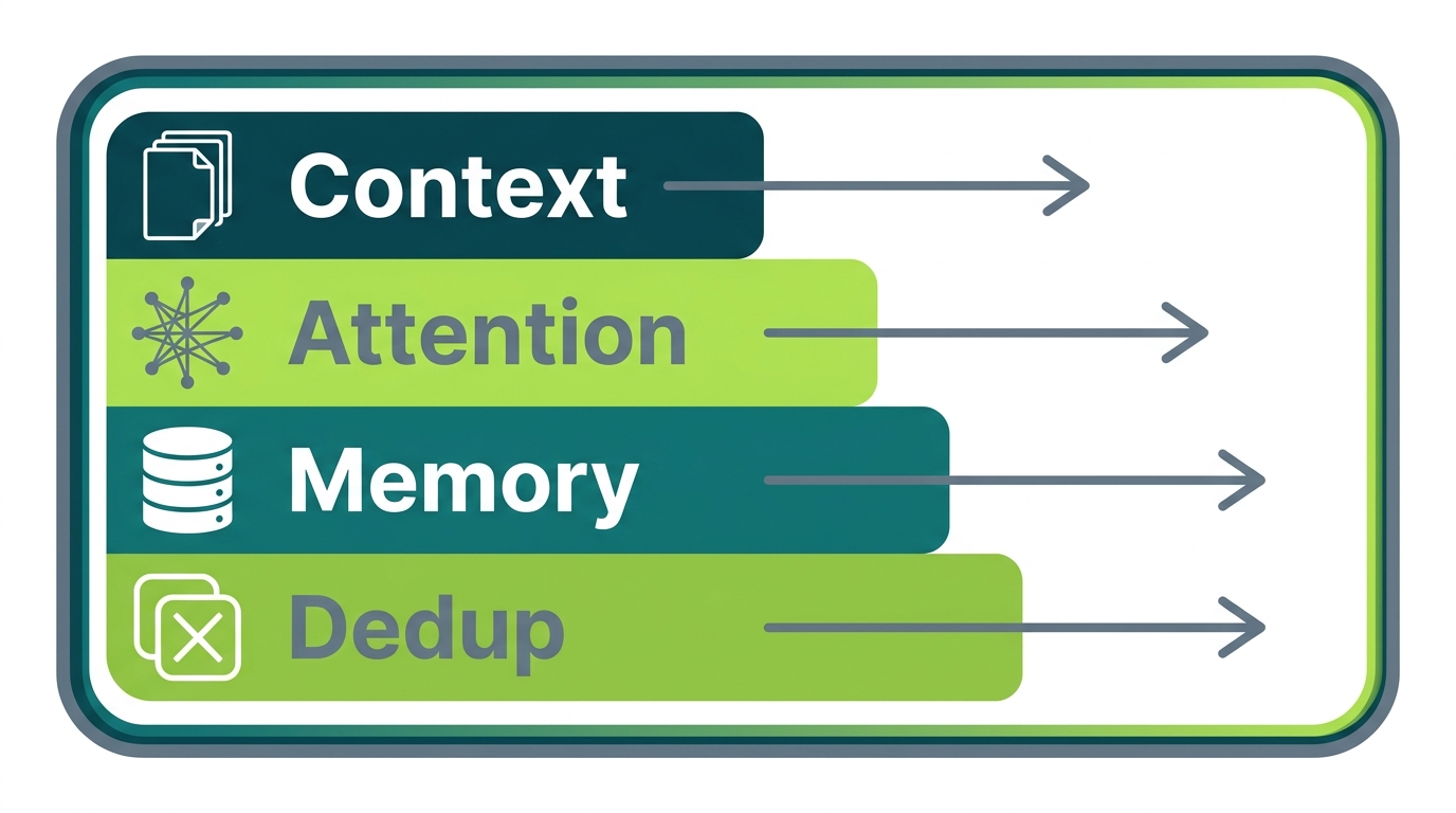 Layered diagram of candidate mechanisms for habituation-like behavior in LLM agents, including in-context repetition, attention distribution, memory summarization, and engineered dedup logic.